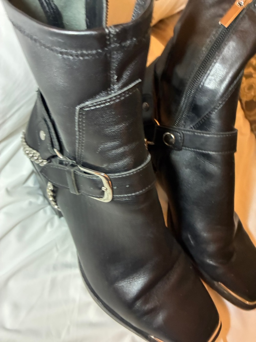 Dolce Vita Black Leather Ankle Boots with Buckle & Chain‎ Accent